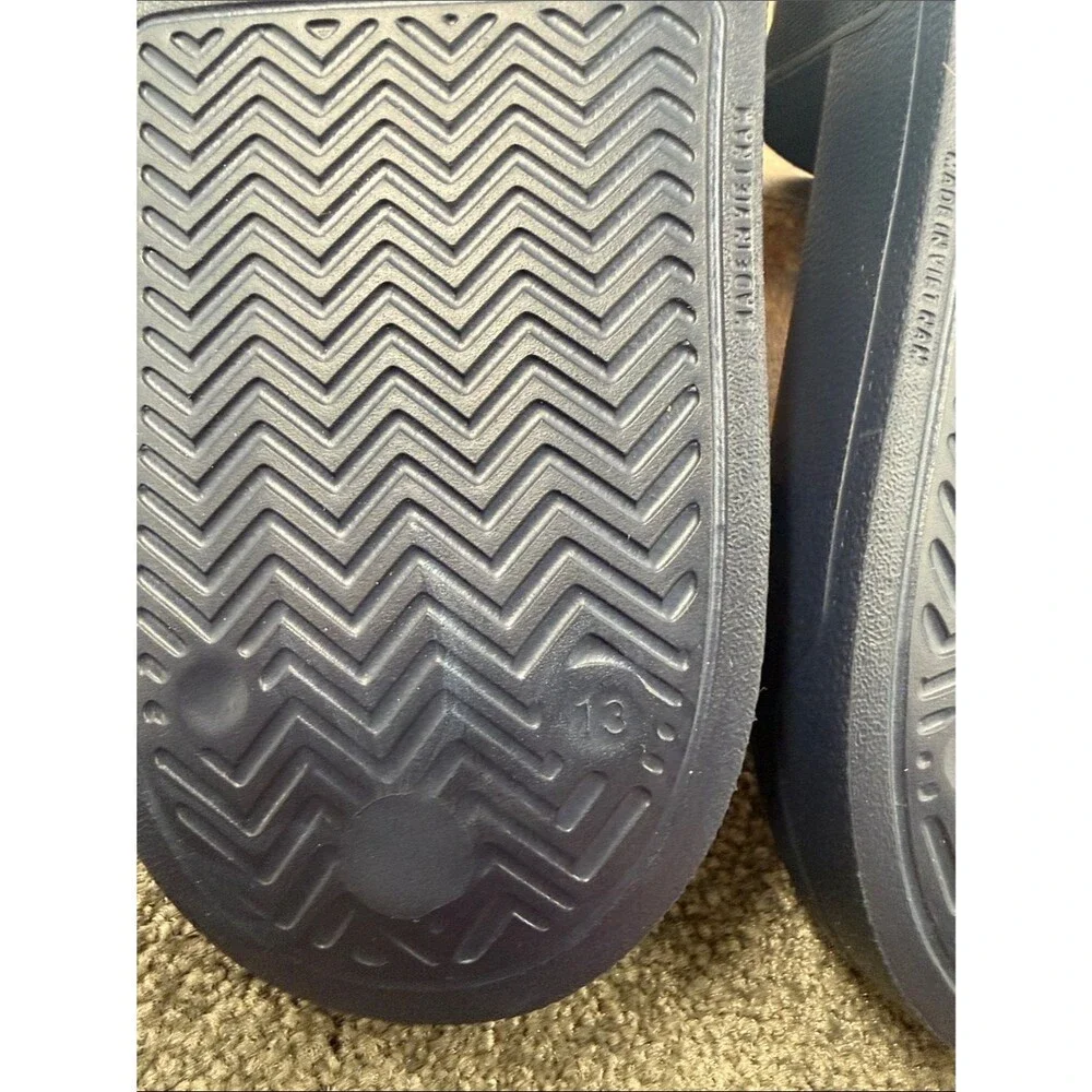 adidas Sandals Mens 13 Blue White Athletic Three-Stripe Adilette Shower Pool Gym